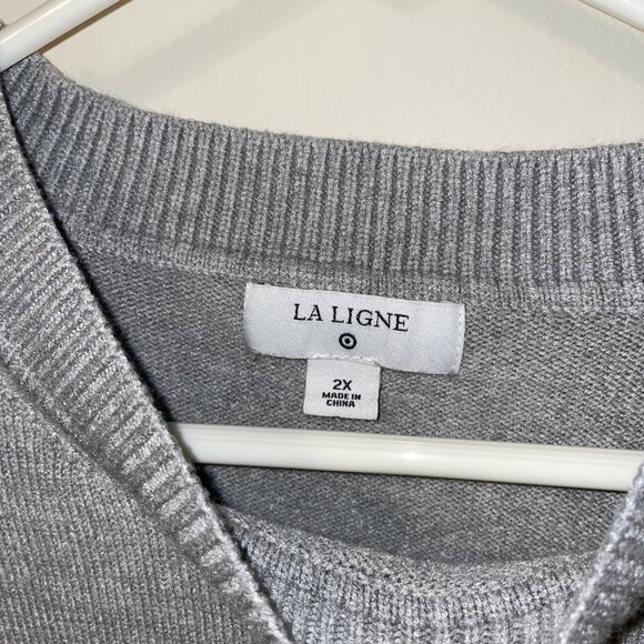 La Ligne Stripe Sweater Crew Neck Size 2X Gray, Red, Yellow 3% Cashmere - Picture 4 of 7